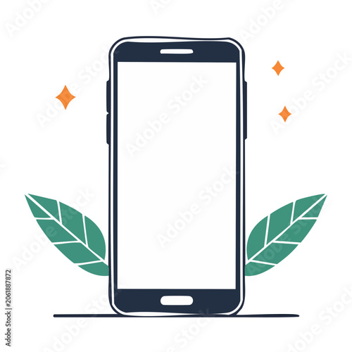 Flat design smartphone with eco leaf symbols
