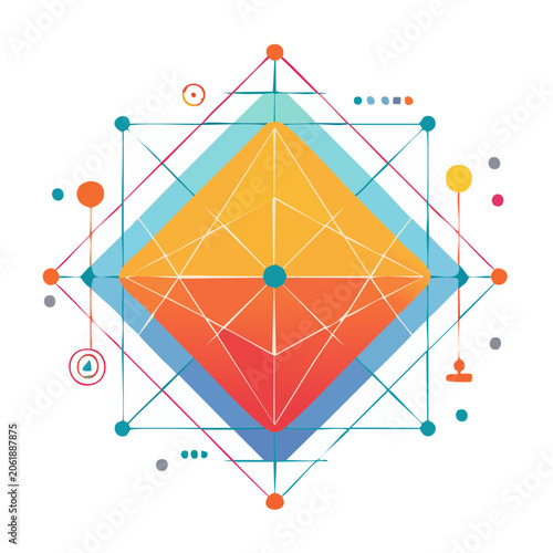 Flat design network diagram with nodes and connections