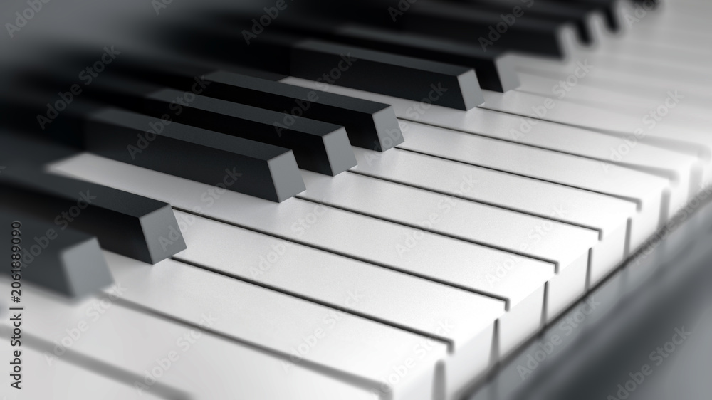Naklejka premium Piano keys. Diagonal perspective. DOF effect. 3D illustration
