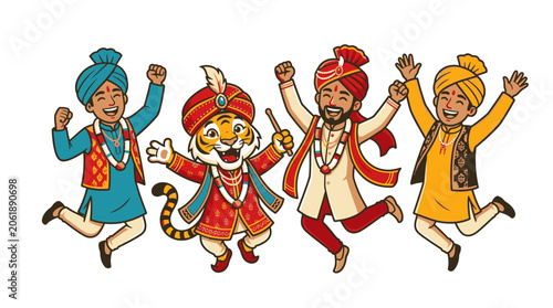 Traditional Indian Men Dancing Together Joyfully.