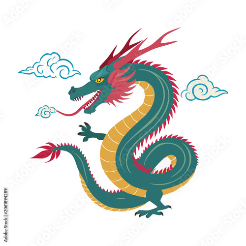 Cartoon dragon with fire spiral vector