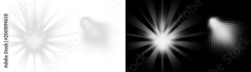Fotografie Light burst effects with rays on white and black backgrounds for design isolated