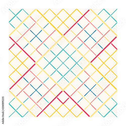 Geometric pattern with yellow blue red lines