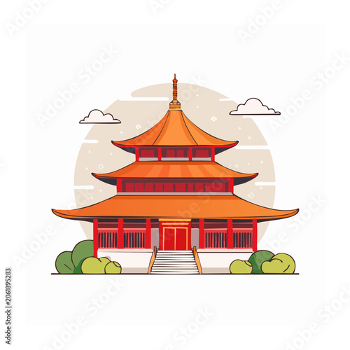 Red and orange pagoda vector illustration