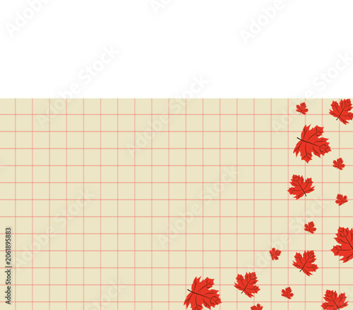 Red maple leaves on a checkered background