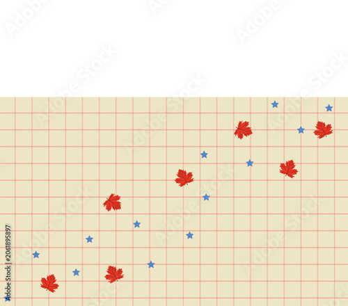 Red leaves and blue stars checkered background