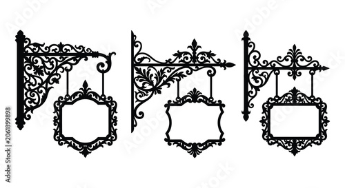 Konstfotografi Ornate wrought iron brackets with rectangular frames black silhouette bracket ir