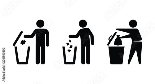Fotografie Person disposing of trash into receptacles three stages black silhouette waste d