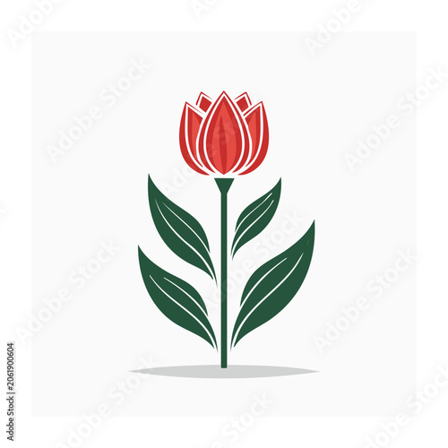 Red tulip flower flat design vector