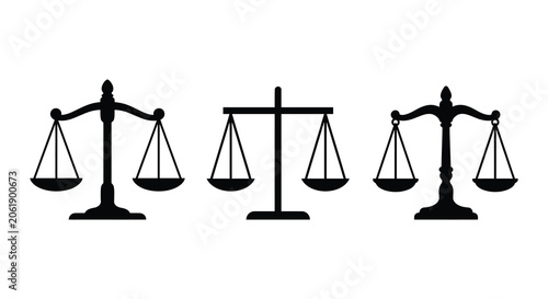 Foto Three justice scales in black silhouette against a white background silhouette b