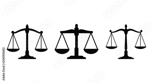 Cuadro en lienzo Three Scales Of Justice In Black Silhouette Against A White Background scale jud