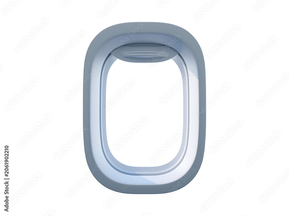 Obraz premium Airplane window, view from inside the cabin. Travel and air travel concept. Design mockup.