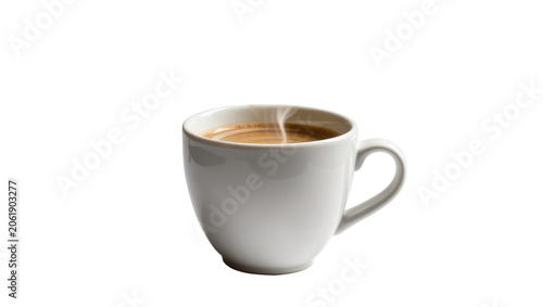 Steaming hot coffee in a white ceramic mug, isolated on transparent background