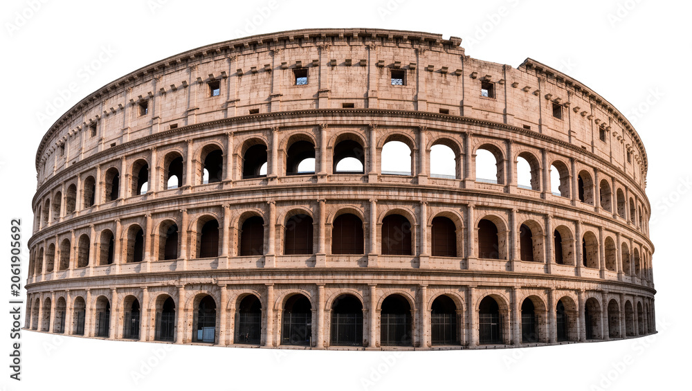 Obraz premium Ancient Roman Colosseum amphitheater with arches, isolated on transparent background