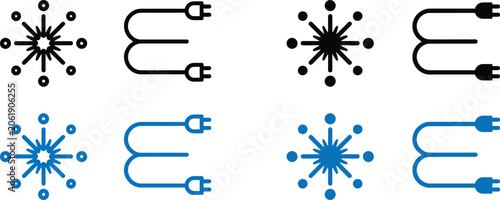 Foto Electric vehicle charging station icons set blue tone