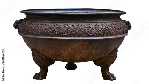 Schilderij op canvas Ornate cast iron planter with lion paw feet, isolated on transparent background