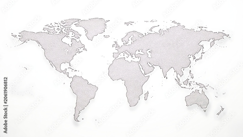 Fototapeta premium Minimalist Dot Art World Map with Shadow Effect