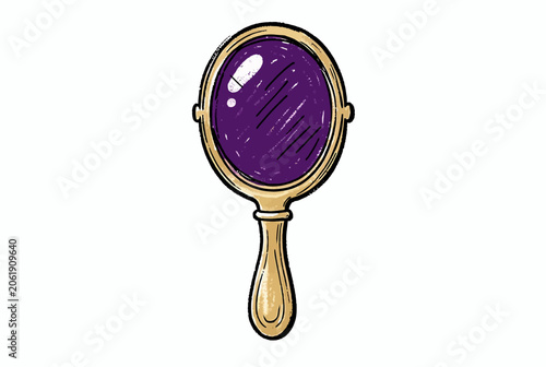 Vintage handheld mirror with purple reflection.