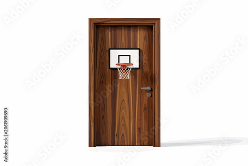 Wooden Door with Basketball Hoop Attached.