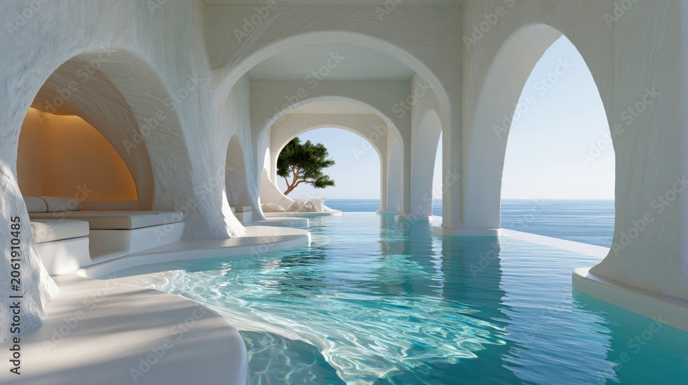 Fototapeta premium Luxury Coastal Architecture With Sculptural Design by the Mediterranean Sea