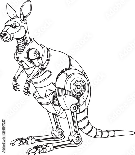Mechanical kangaroo robot with intricate details in a studio setting on a white background symbolizing future technology