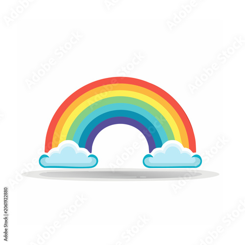 Rainbow arch with clouds flat design vector