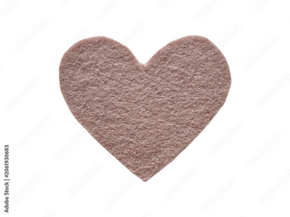 Fototapeta premium Textured beige felt fabric cut out in a heart shape on a transparent background