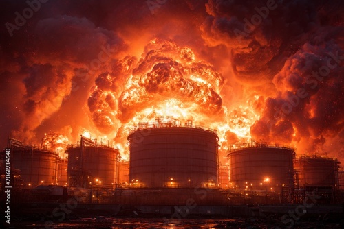 Oil refinery crisis: chemical fire spreads rapidly. Lavish cloth