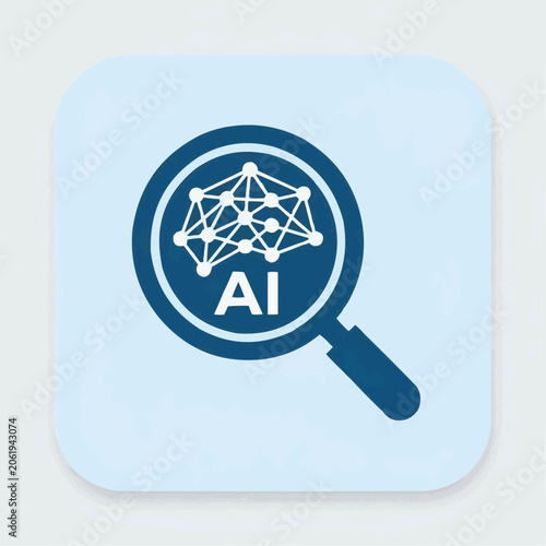Artificial Intelligence AI concept with neural network and magnifying glass illustration