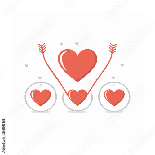 Red heart with smaller hearts in flat design