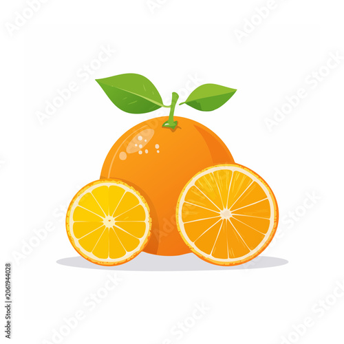 Flat design pumpkin with green leaves isolated