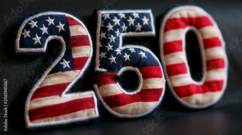 Vibrant fabric patch features American flag design with bold numbers stitched