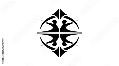 Symmetrical tribal sports logo icon with abstract human figures