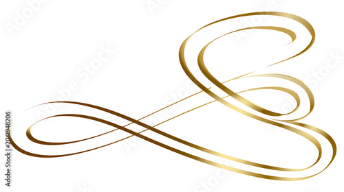 Isolated golden swirl ornament on transparent background
