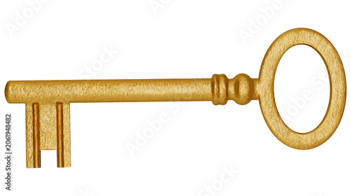 Golden antique key isolated on transparent background