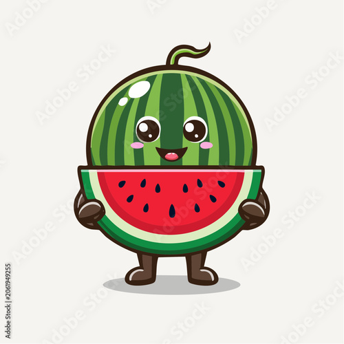 Cute Kawaii Watermelon Character Holding a Slice