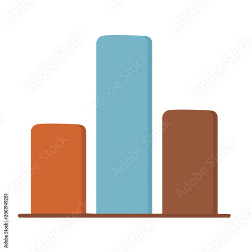 Flat design 3D bar chart in blue orange and red
