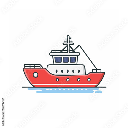 Flat design vector illustration of a red ferry boat