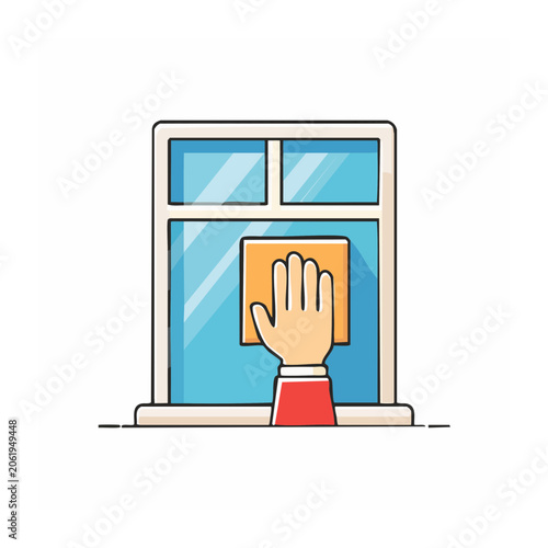 Flat design window with hand and sunlight