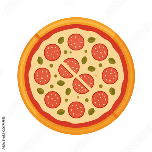 Flat design pepperoni pizza slice illustration