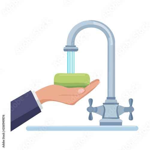 Hand holding document over tablet in flat design