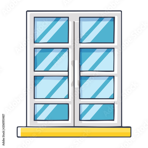 Flat design window grid with blue panes