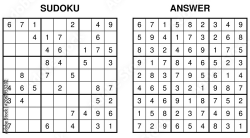 Foto Medium sudoku puzzle with answer, classic 9x9 numerical logic game vector illust