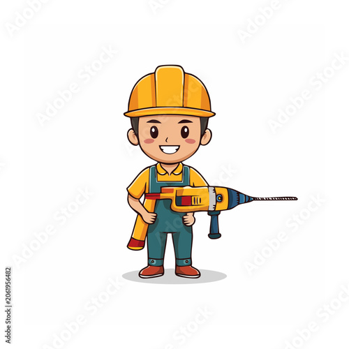 Cartoon construction worker with tool belt