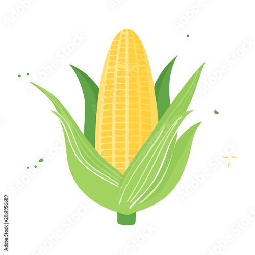 Flat design vector of a ripe banana with leaf