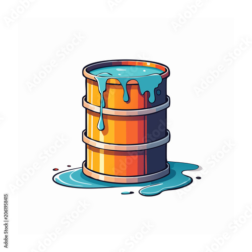 Blue paint can with brush isolated on white
