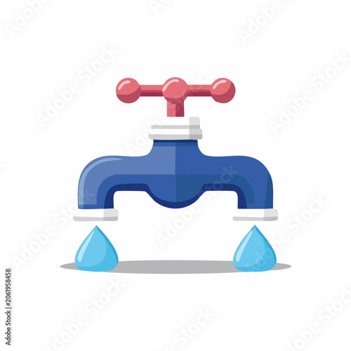 Blue water faucet with red handles top view