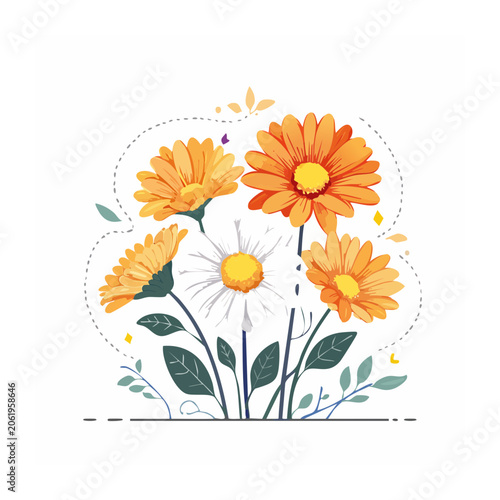 Flat design sunflower bouquet vector illustration
