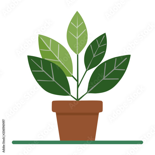Flat design illustration of a potted plant with green leaves
