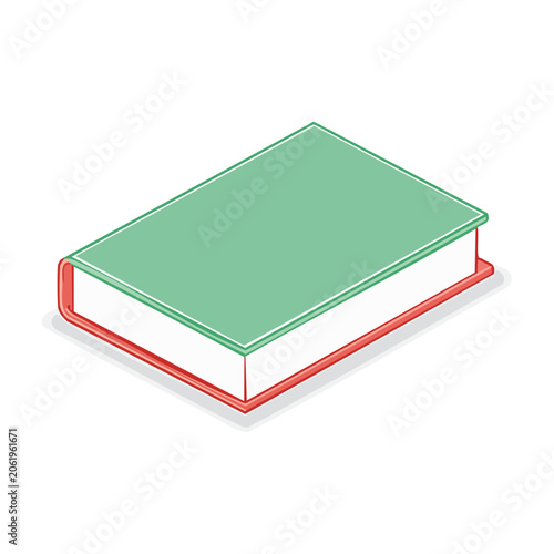 Green hardcover book with red spine in flat design style